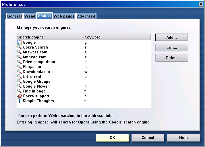 Opera Search Configuration